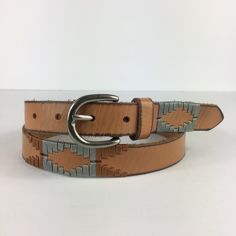 Vintage Brown Leather Belt with Woven Detail